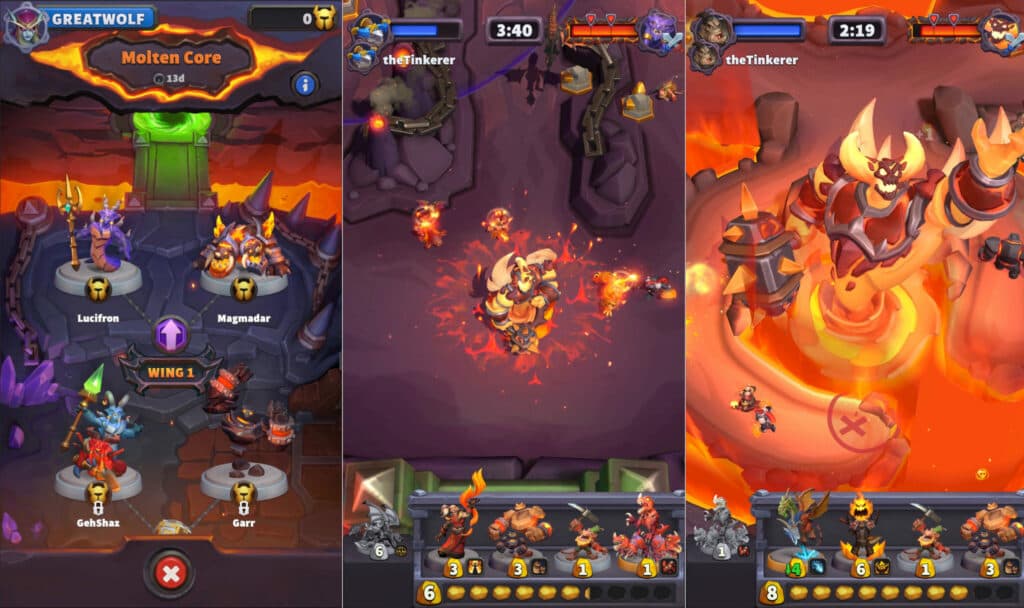Warcraft Rumble Molten Core Raid screenshots (Images via Blizzard Entertainment)