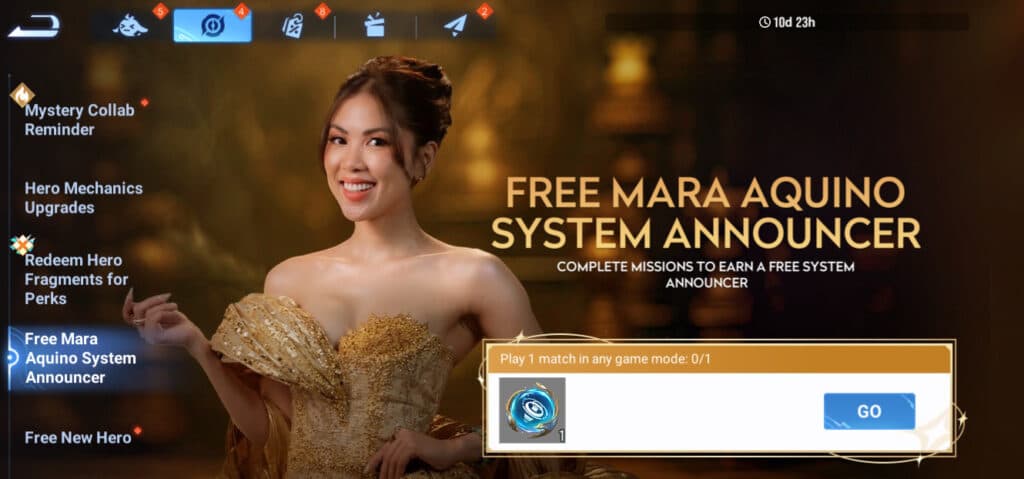 Play a match on any game mode and the HoK Mara Aquino announcer pack is yours (Image via Tencent)