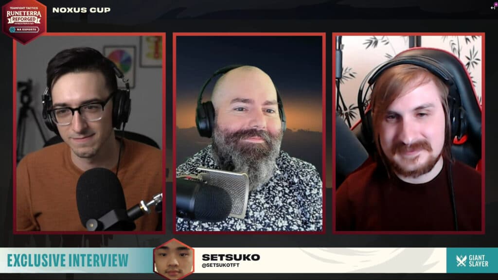 Setsuko's Noxus Cup interview ft. Gangly, Admirable, and Casanova (from Left to Right) (Image via Riot Games)