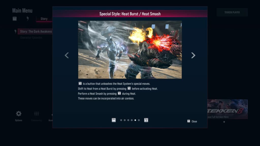 The Heat System features Heat Burst, Heat Smash, Heat Engager, and Heat Dash (Image via Bandai Namco Entertainment Inc.)