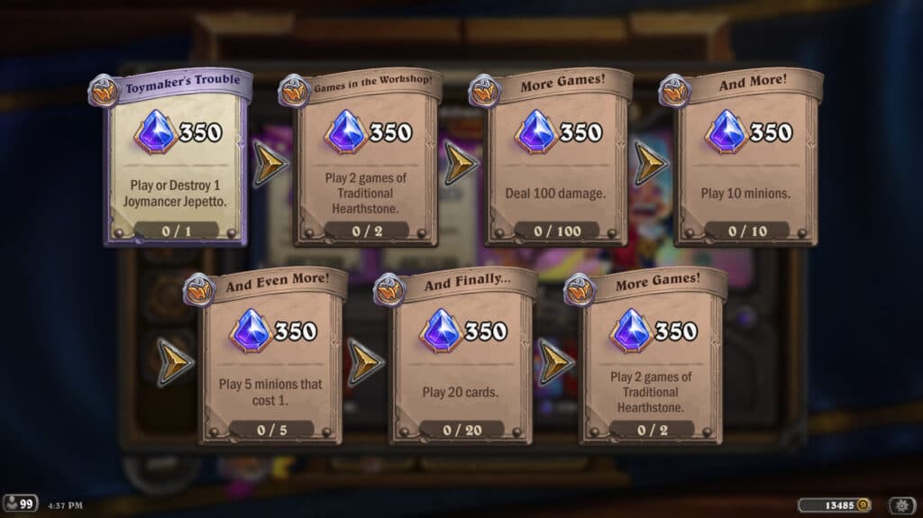 Hearthstone Whizbang's Workshop quests (Image via Blizzard Entertainment)