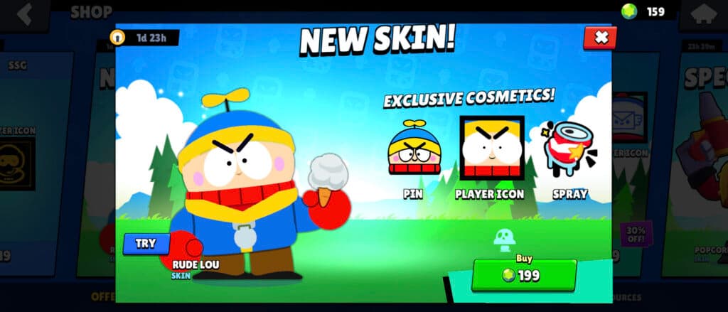Rude Lou: Eric Cartman in the Brawl Stars Shop (image via esports.gg)