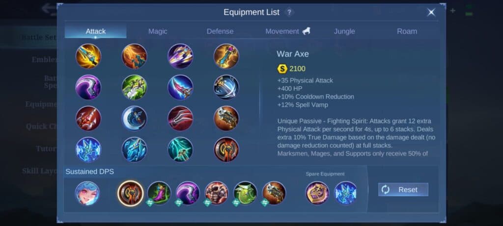 Best item build guide for Cici in MLBB (Screenshot via esports.gg)