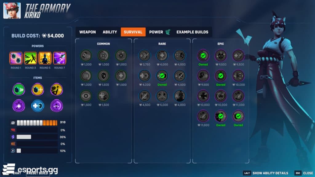 Kiriko build in the Stadium (Screenshot by esports.gg)