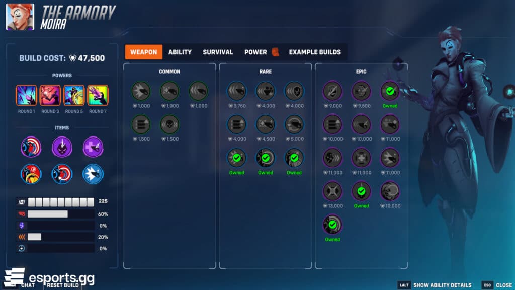 Moira Stadium build (Screenshot by esports.gg)