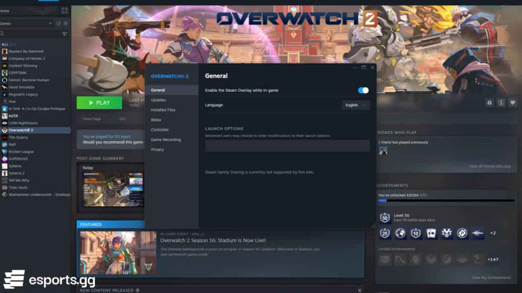 How to change your Overwatch 2 main menu background on Steam (Screenshot via esports.gg)