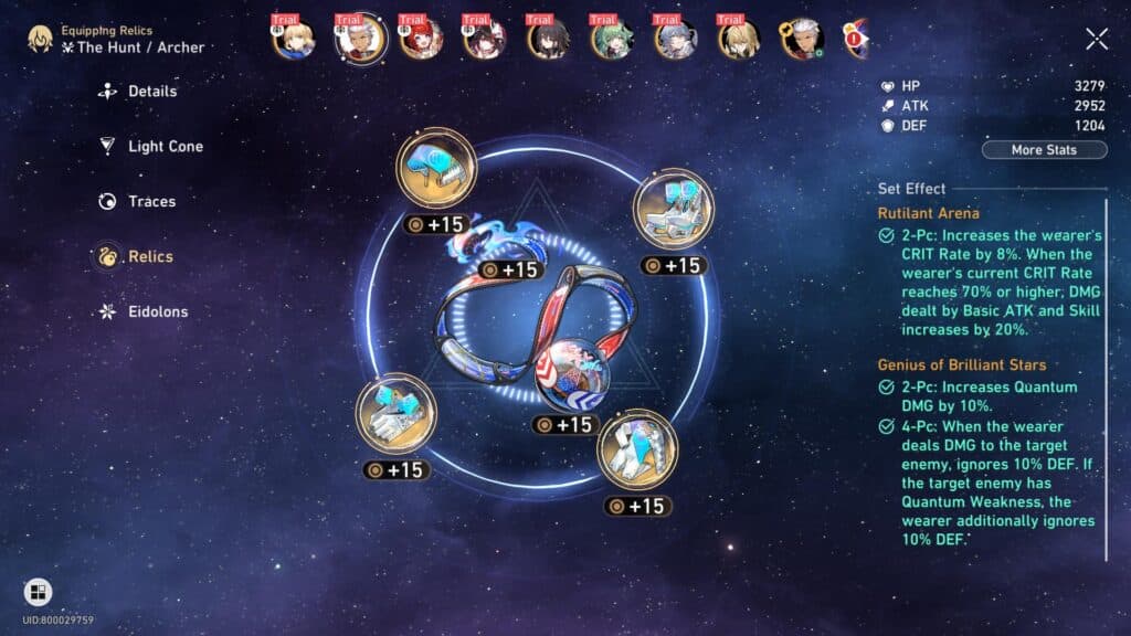 Archer Relics in HSR (Screenshot by esports.gg)