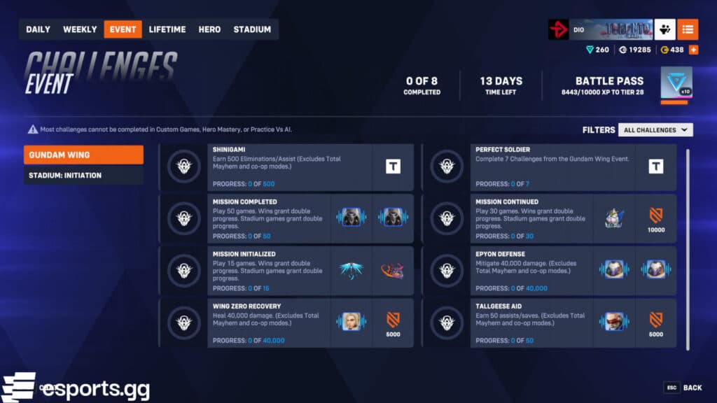 All of the Overwatch 2 Gundam Wing challenges and rewards (Screenshot via esports.gg)
