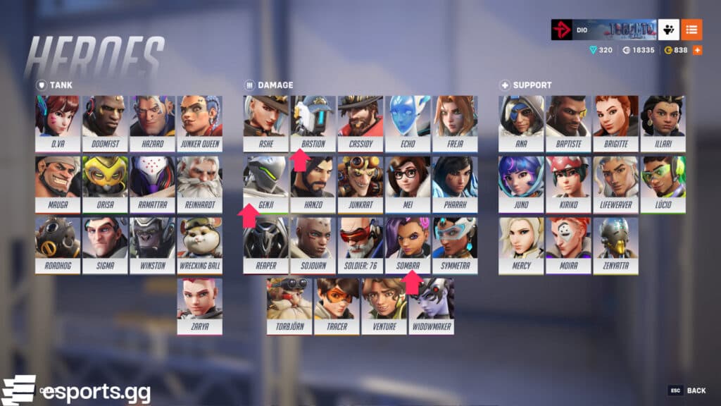 This update includes Hanzo, Reaper, and Widowmaker buffs (Screenshot via esports.gg)