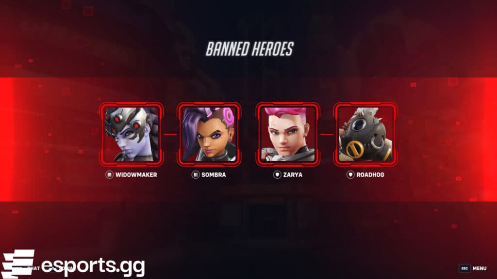 Hero bans in Overwatch 2 (Screenshot via esports.gg)