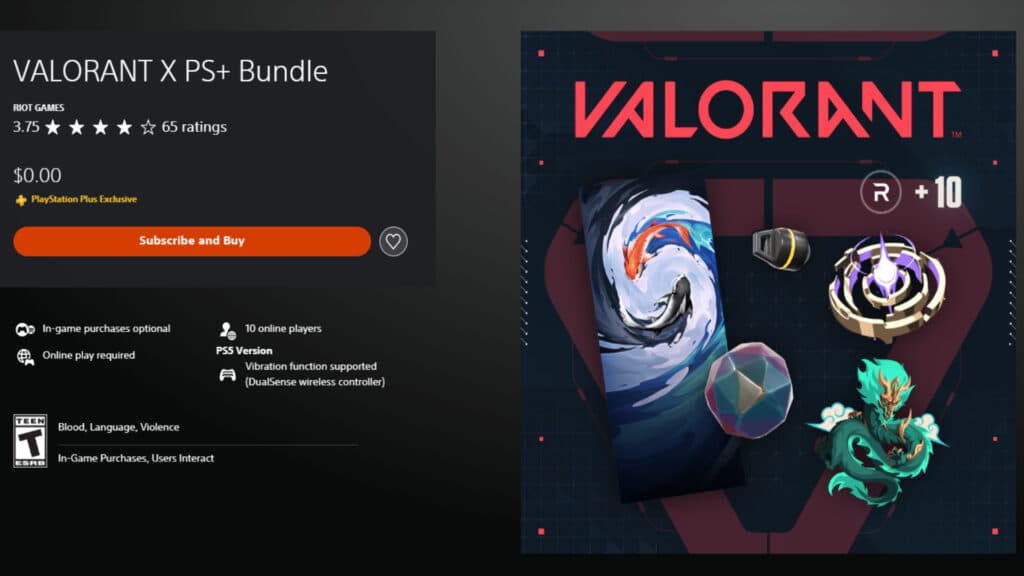 VALORANT X PS+ Bundle in the PlayStation store (Screenshot by esports.gg)