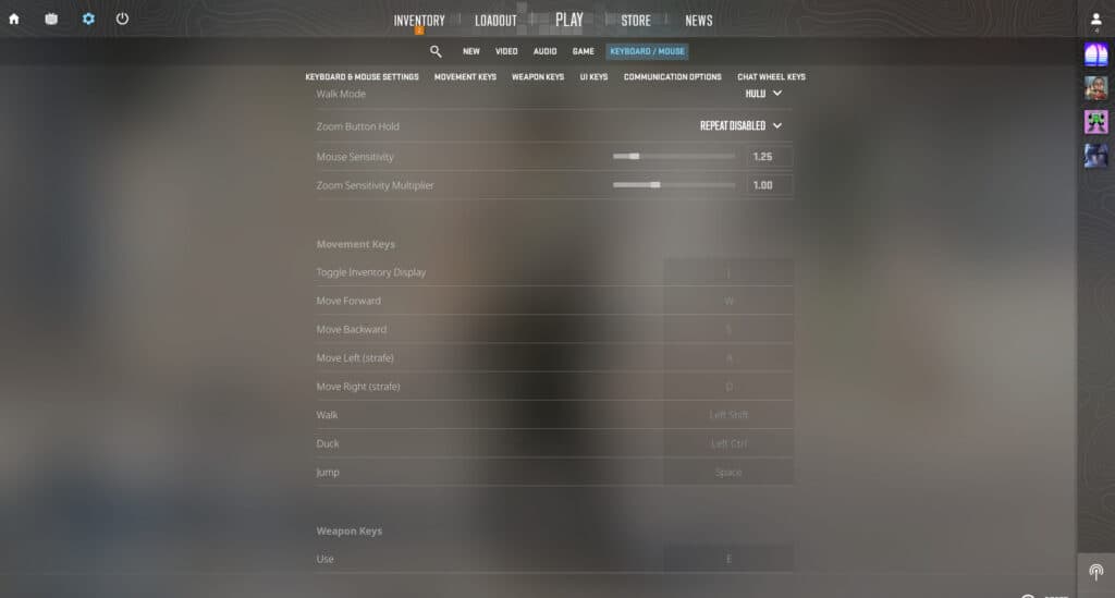 Keyboard and mouse settings in CS2.
