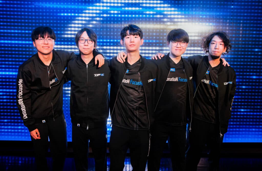 DFM's Worlds 2023 roster, it has been a long journey but they made it - image via Colin Young-Wolff/Riot Games