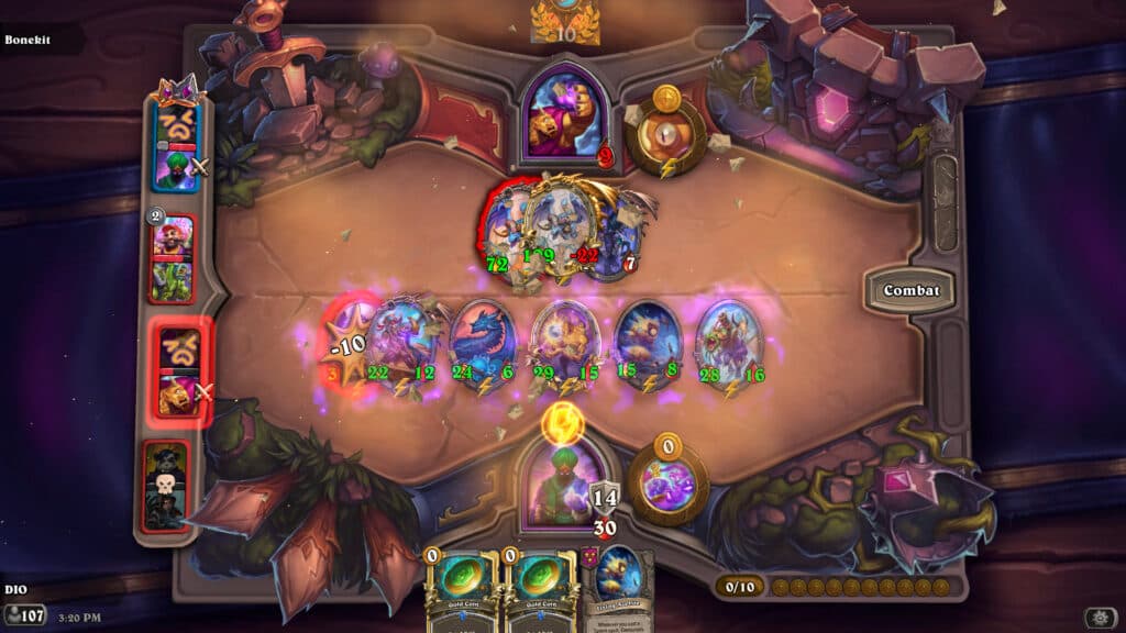 Hearthstone Battlegrounds Duos combat phase screenshot (Image via esports.gg)