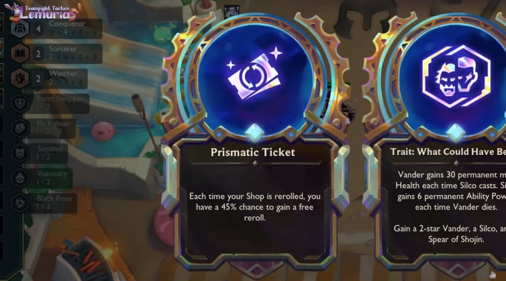 Prismatic Ticket provides you free reroll, increasing your chance of finding a 6-cost units (image via Lemuria TFT on YouTube)