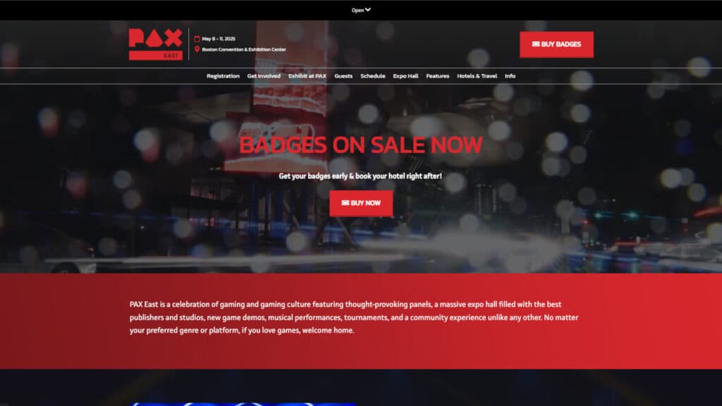 Screenshot of the PAX East 2025 dates (Image via esports.gg)