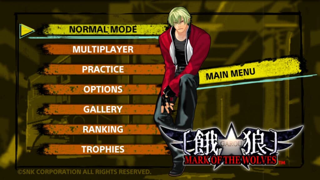 Garou: Mark of the Wolves: main screen (image via esports.gg)