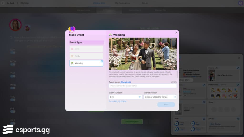Plan your wedding (Screenshot by esports.gg)