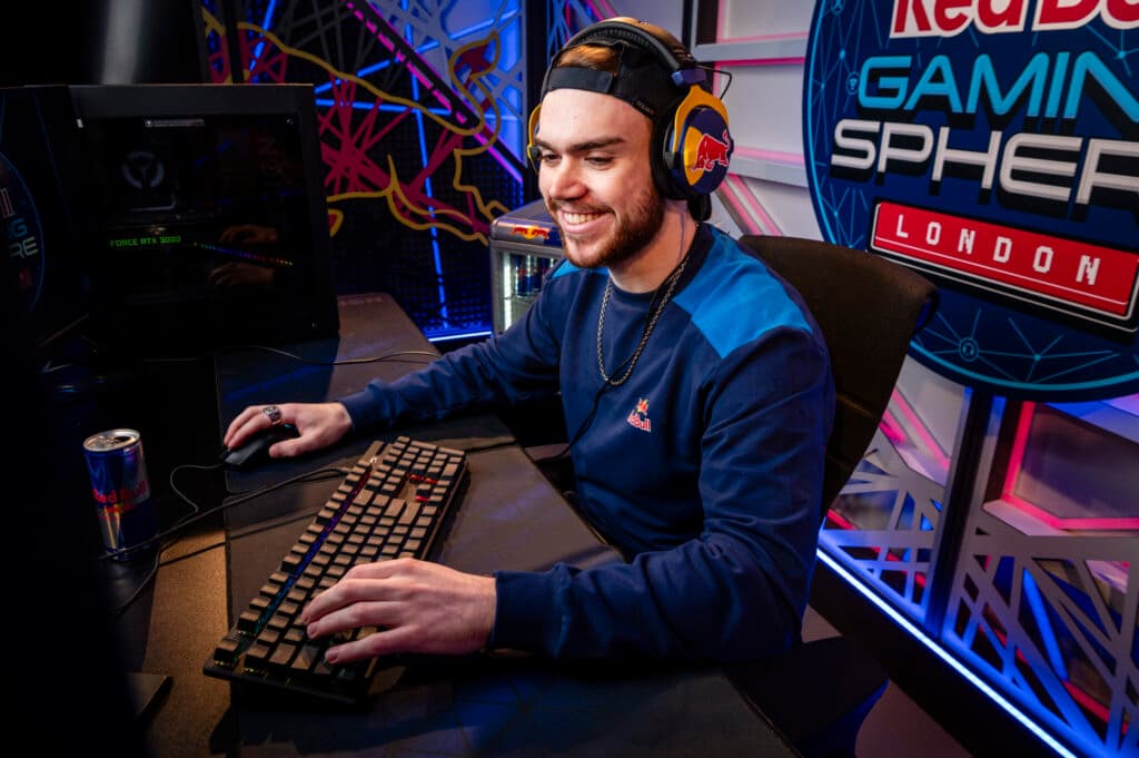 Kyle "Mongraal" Jackson signs as a Red Bull Player at the Red Bull Gaming Sphere, London, UK on 4th April 2025