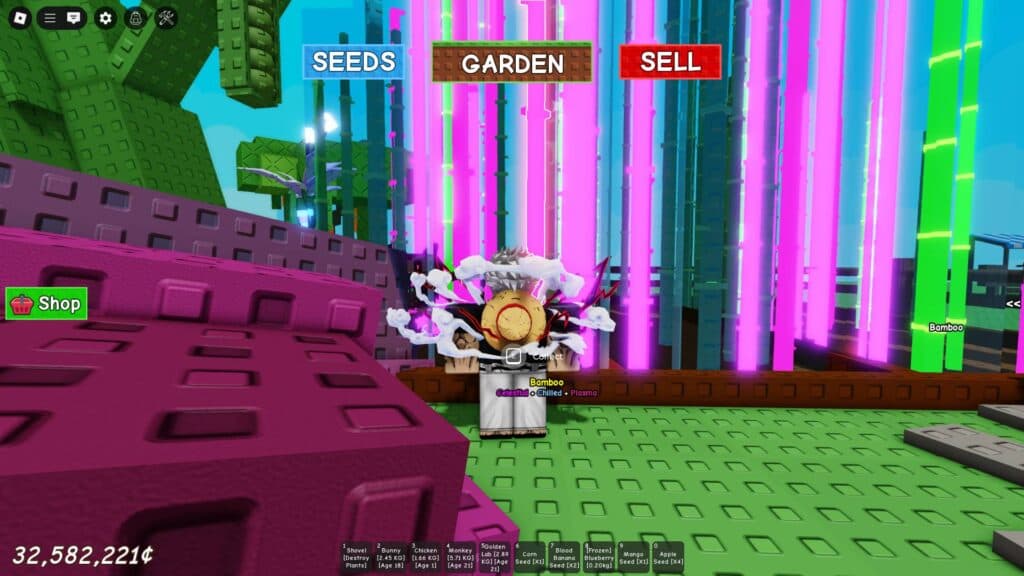 Bamboos with the Plasma Mutation in Grow a Garden. (Screenshot via esports.gg)