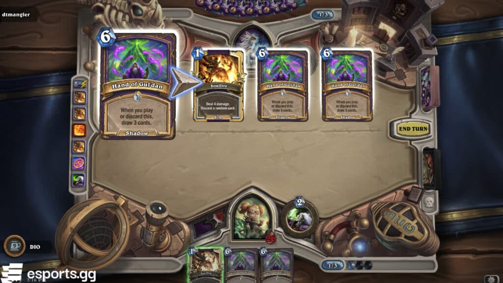 Soulfire and Hand of Gul'dan in the Top 2 Tavern Brawl (Screenshot via esports.gg)