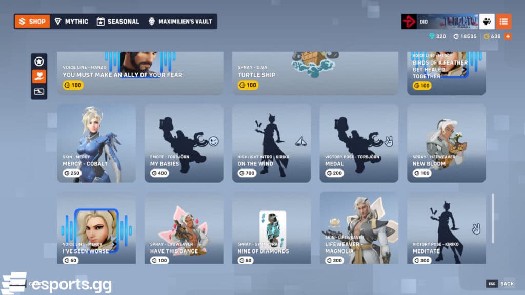 Maximilien's Vault appears to align with the Just for You shop in Overwatch 2 (Screenshot via esports.gg)