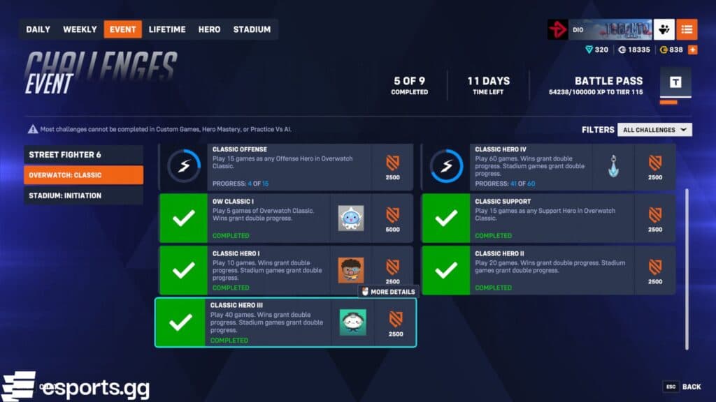 Overwatch Classic October 2020 event challenges and rewards (Screenshot via esports.gg)
