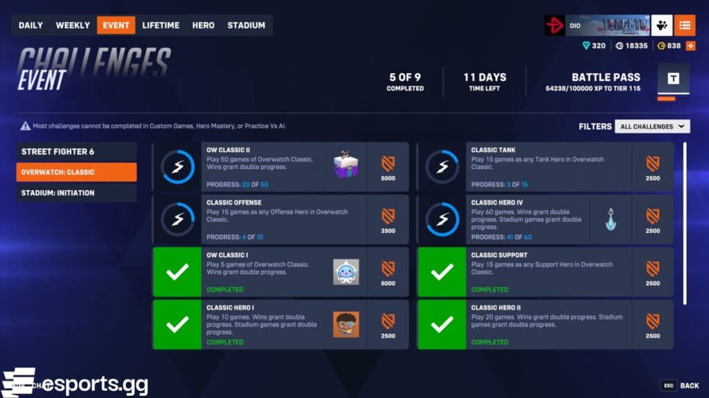 Overwatch Classic October 2020 challenges and rewards (Screenshot via esports.gg)