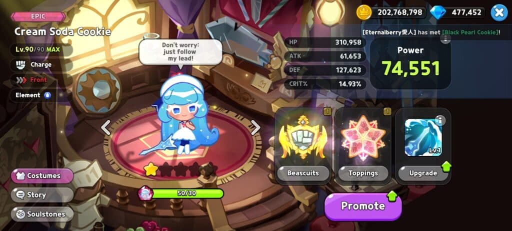 The full build for Cream Soda Cookie in CRK. (Screenshot via esports.gg)