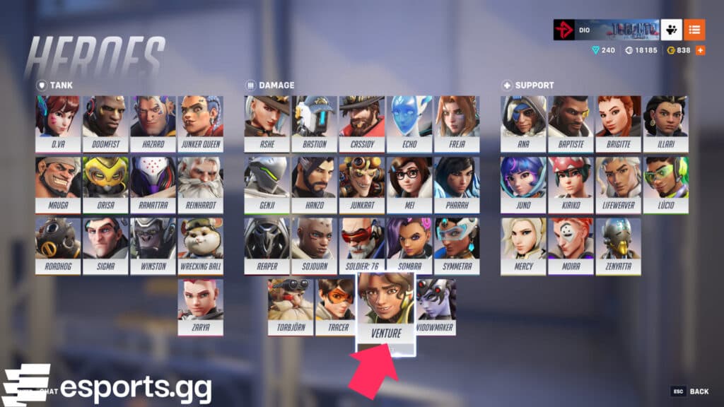 Venture in Overwatch 2 (Screenshot via esports.gg)