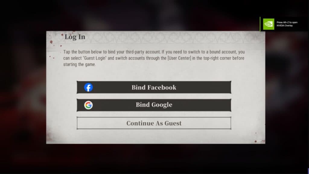 As usual, choose Continue As Guest if you want to reroll in Silver and Blood (Screenshot via esports.gg)