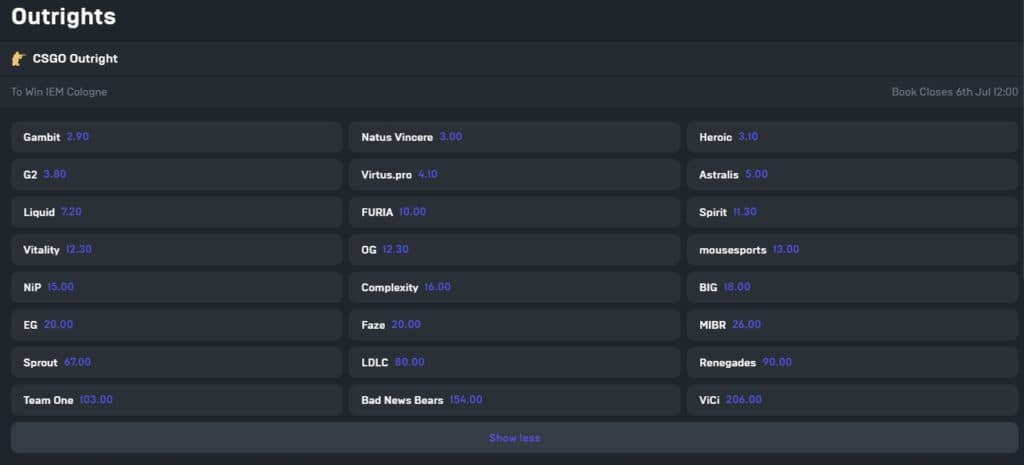 Die Outright-Wetten der IEM Cologne 2021 auf Midnite.com